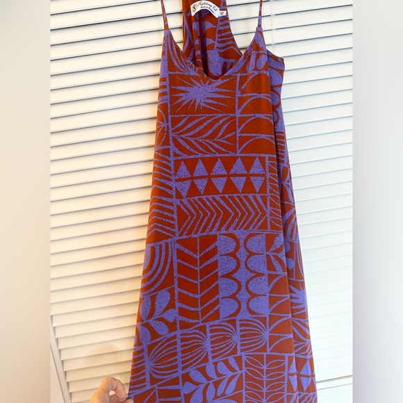 Fighting Eel Dress Maxine Midi Vintage Block Print XS - Picture 6 of 7